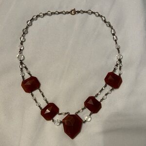 Antique Deep Red and Clear Gemstone Necklace